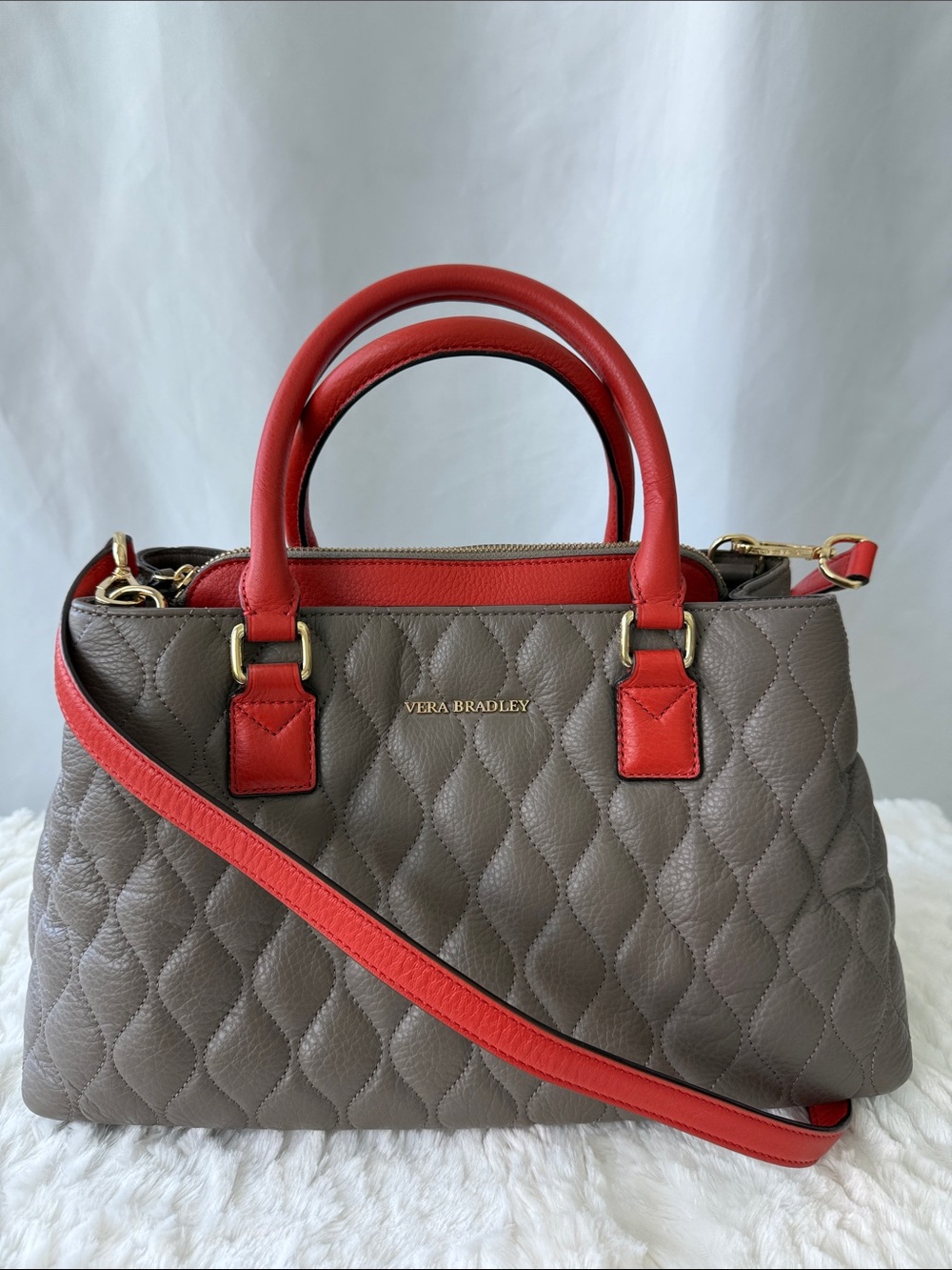 Quilted Emma Satchel Colorblock Taupe/Burnt Orange
